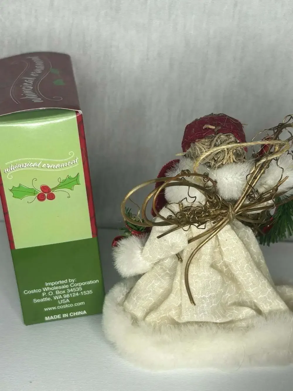 Whimsical Ornament Christmas Angel Figurine With Pinecone Wreath